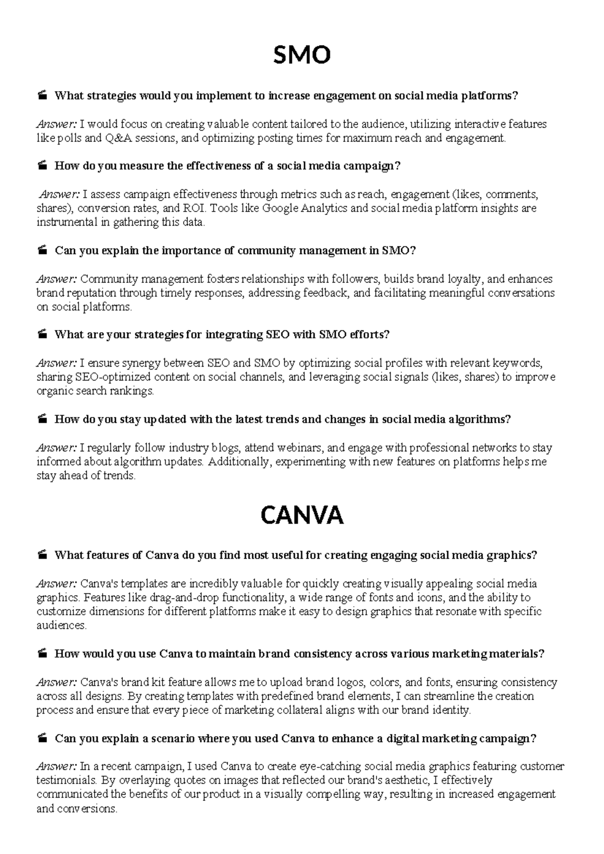 DM Questions (Interview) - Social Media Optimization and Tools - Studocu