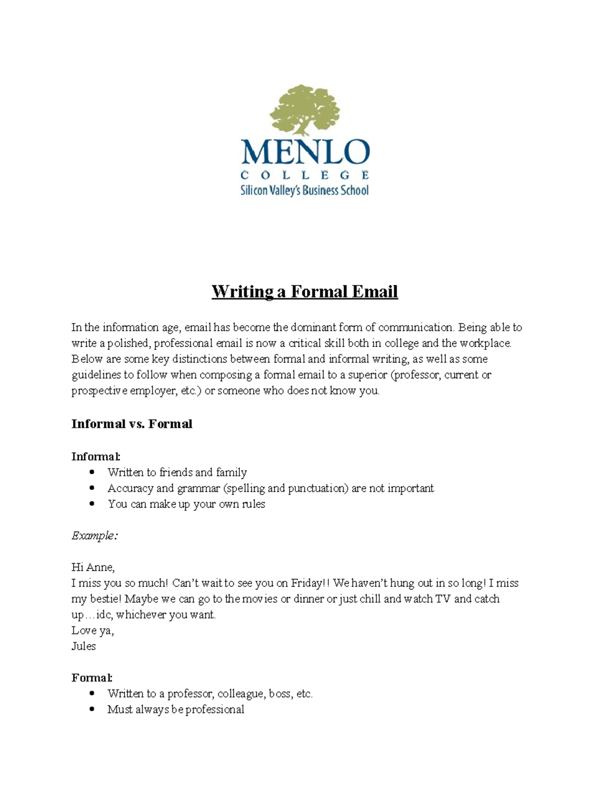 Professional email example 02 - Writing a Formal Email In the ...