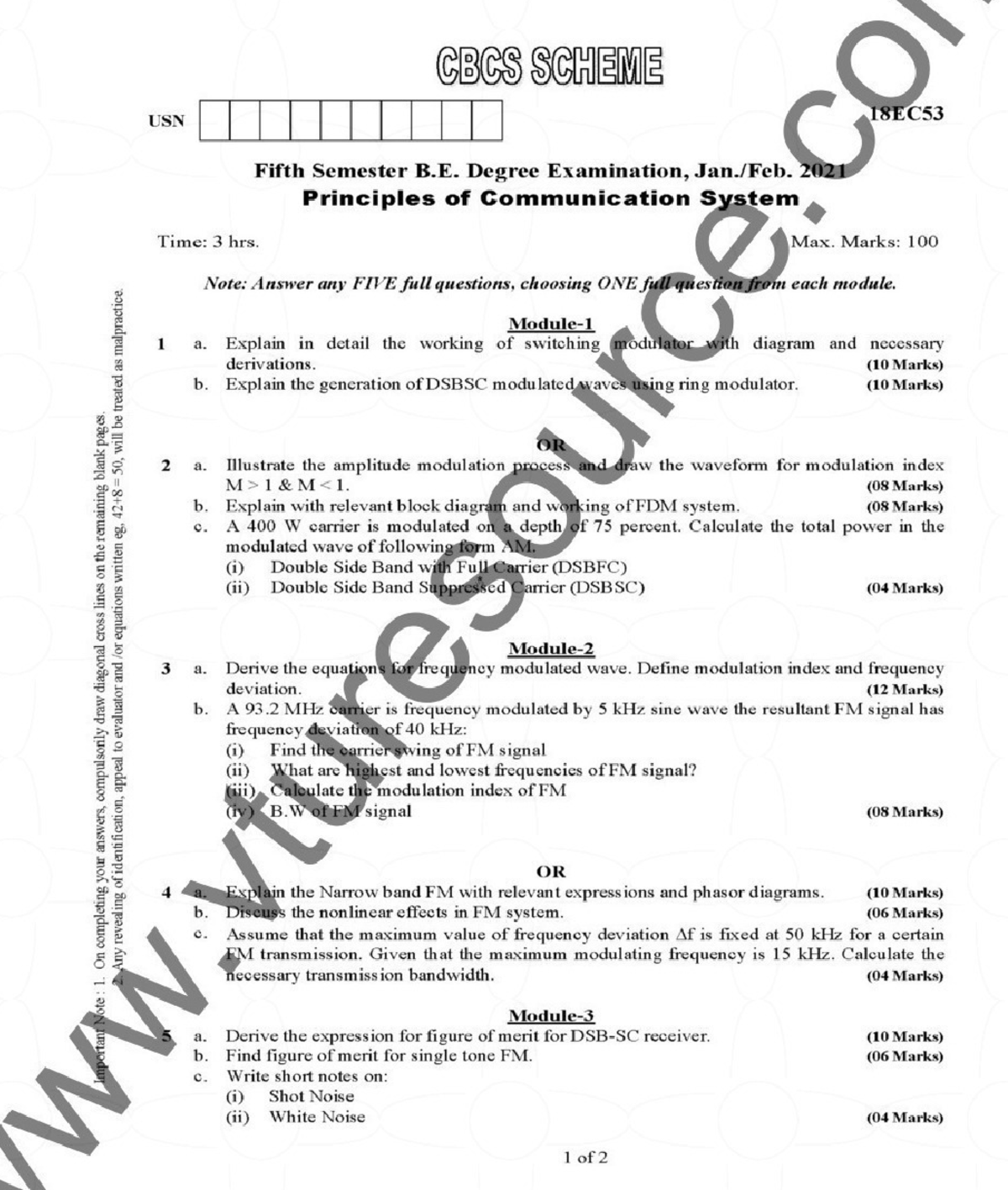 POC PYQ Full - KNL for USN 18EC53 Principles of Communication Systems ...