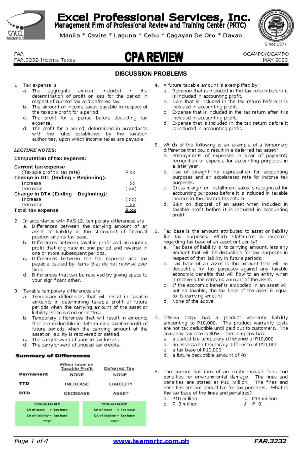 FAR.3232 MAY 2022 LECTURE NOTES: Tax Expense Computation & Discussion ...