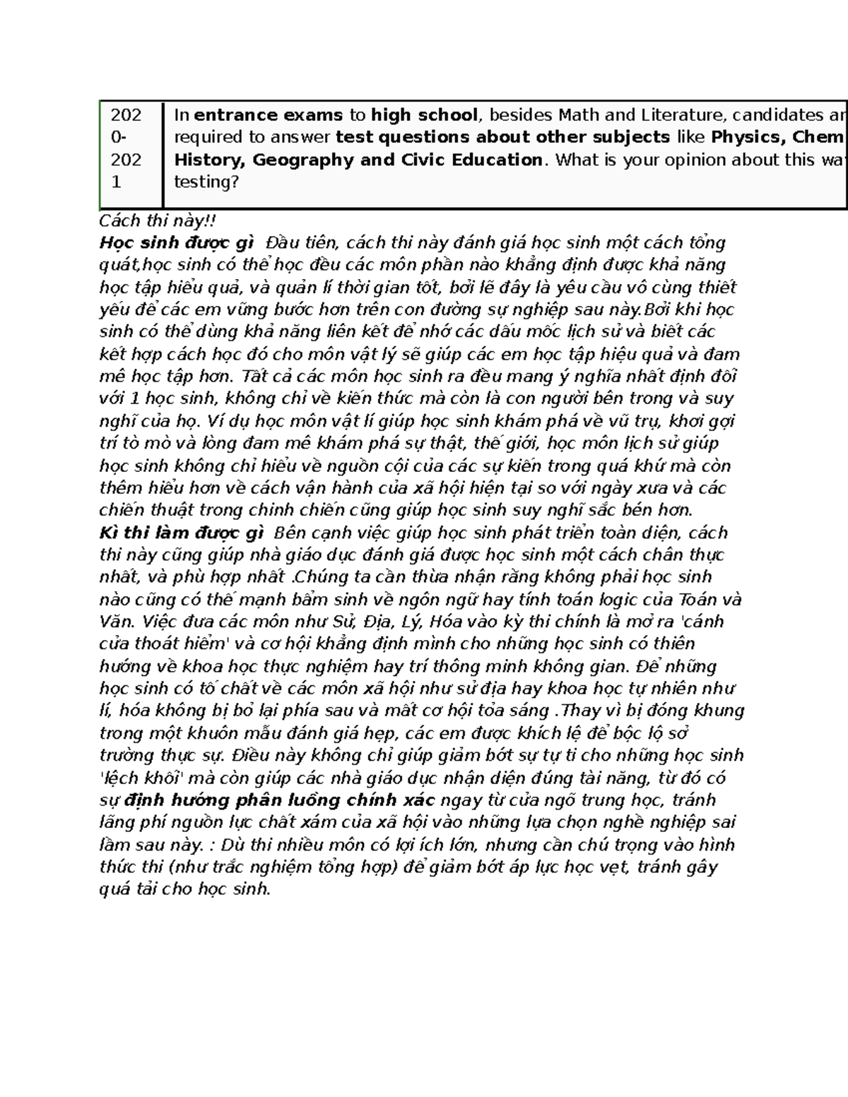 202 0202 1 Essay: Evaluating High School Entrance Exam Methods - Studocu