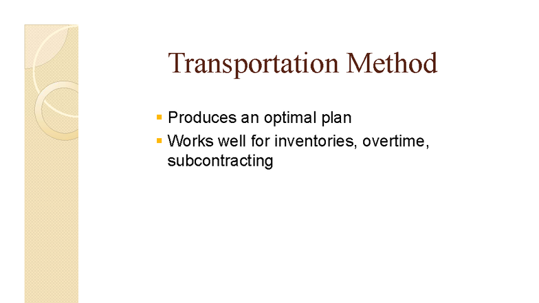 Aggregate Planning - Transportation - Transportation Method Produces an ...