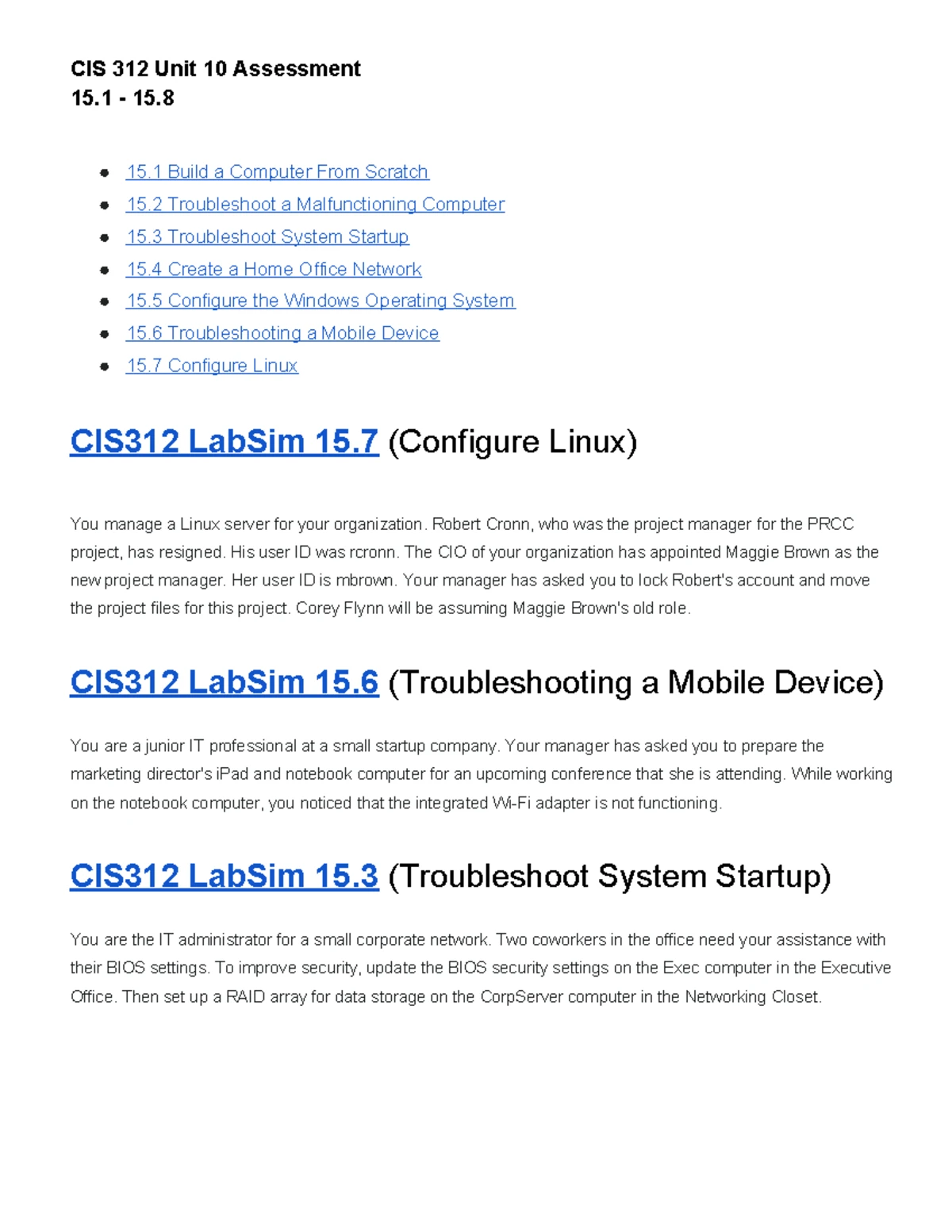 CIS 106 Unit 3 Assessment: Security Policies & Device Management Guide ...