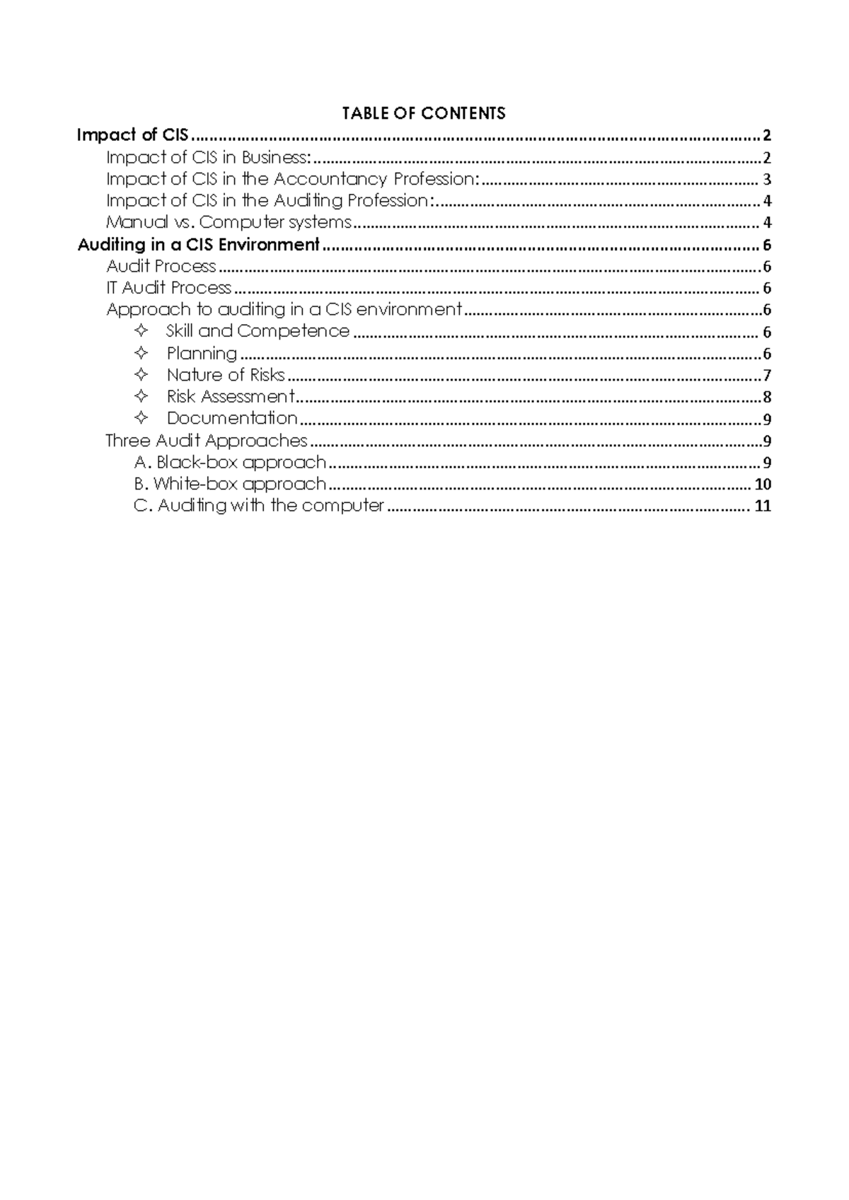 CIS 101: Impact of Computerized Information Systems on Auditing and ...