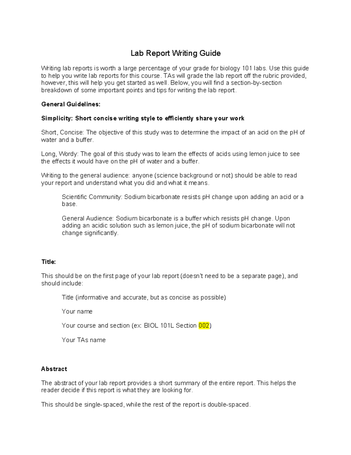 Lab Report Writing Guide for BIOL 101L AC 2023 - Studocu