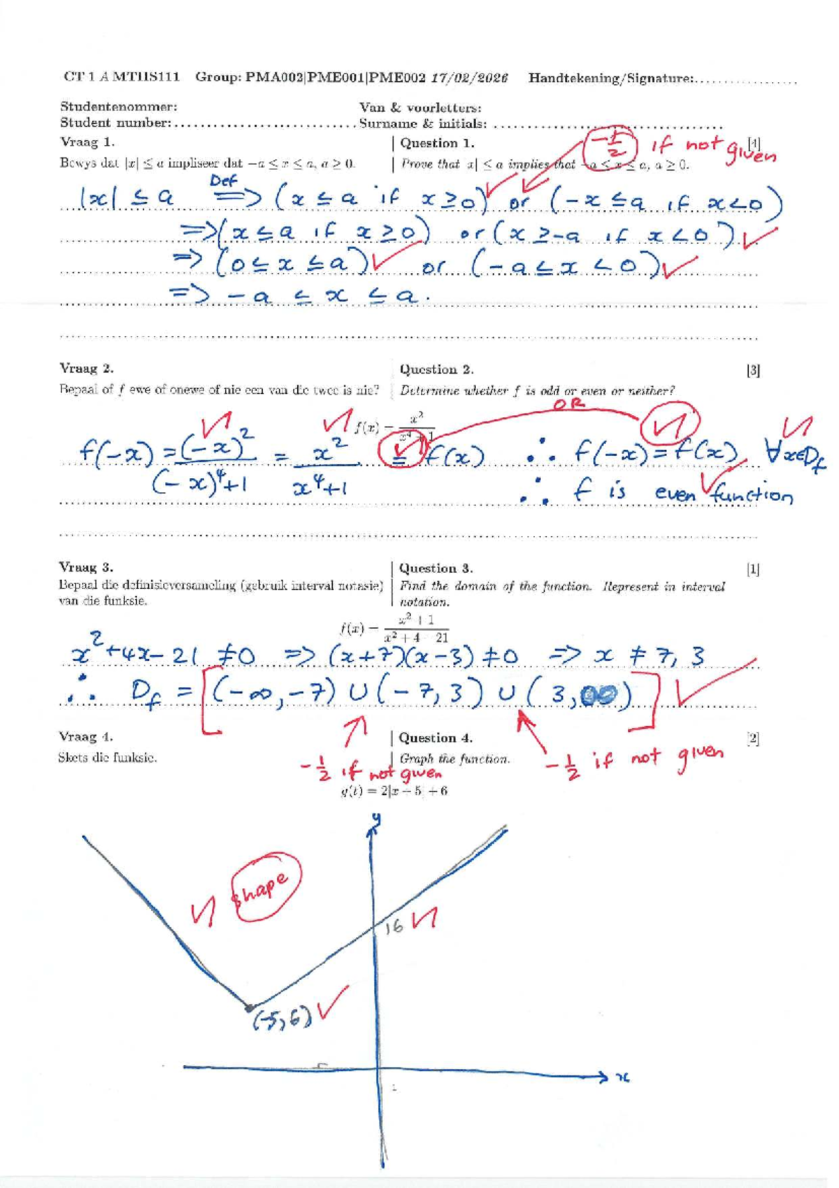 CT1 MTHS111 Test 1 Memo 2026: Solutions and Explanations - Studocu