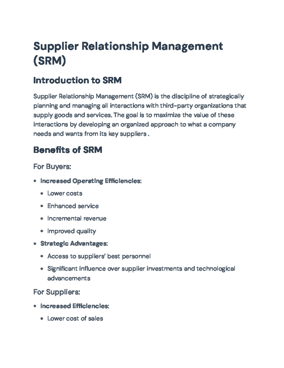 Strategic Supplier Relationship Management (SRM) Overview & Best ...