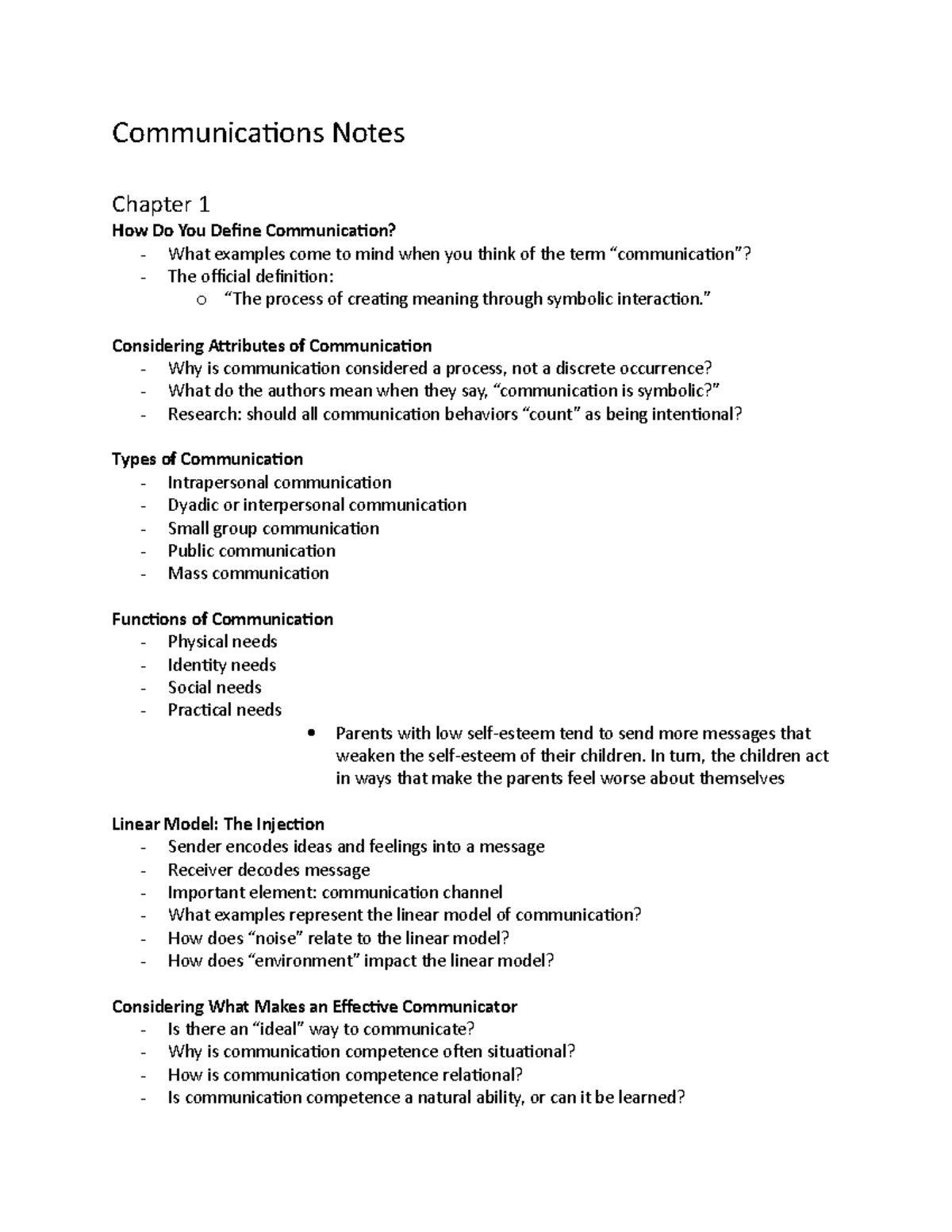 Communications Notes - Professor Welch - Communications Notes Chapter 1 ...