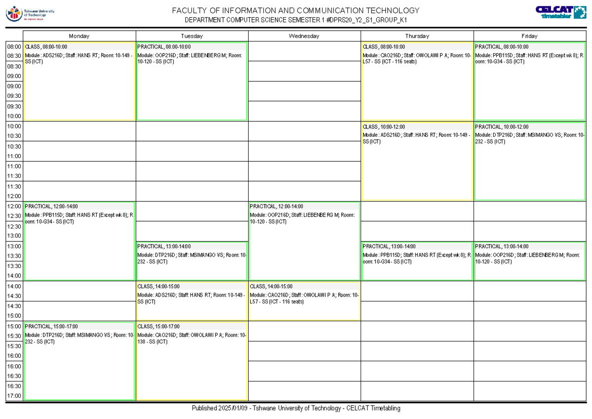 DPRS20 Y2 S1 Group K1 - Class & Practical Timetable - Studocu