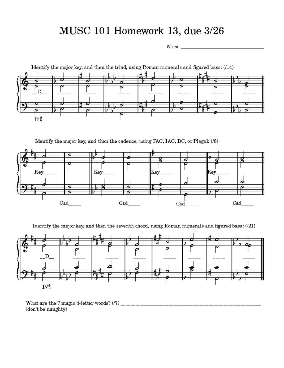 MUSC 101 HW 13 - HW13 - Name ____________________________________ MUSC ...