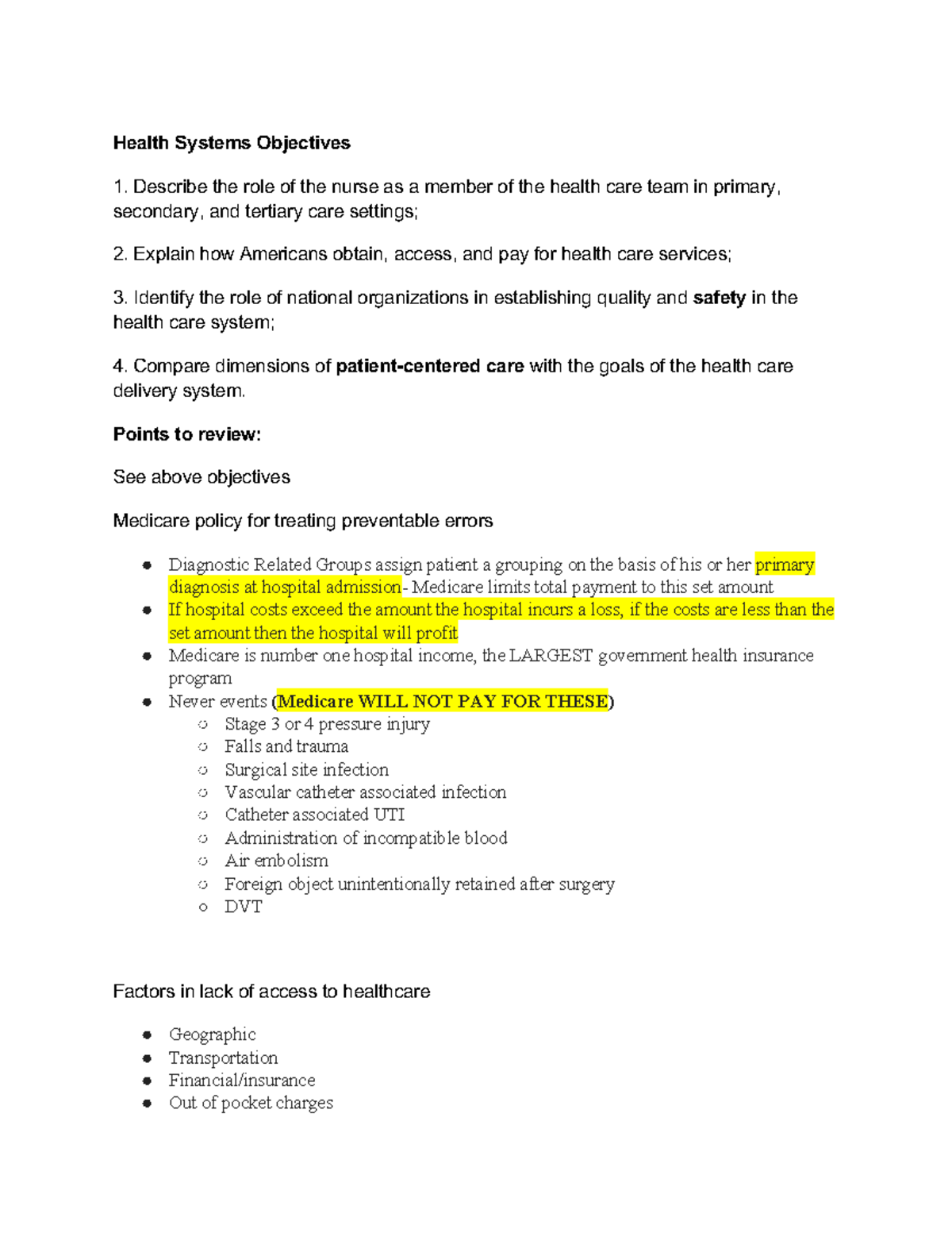 129 Health Systems Final Exam Study Guide and Key Objectives - Studocu