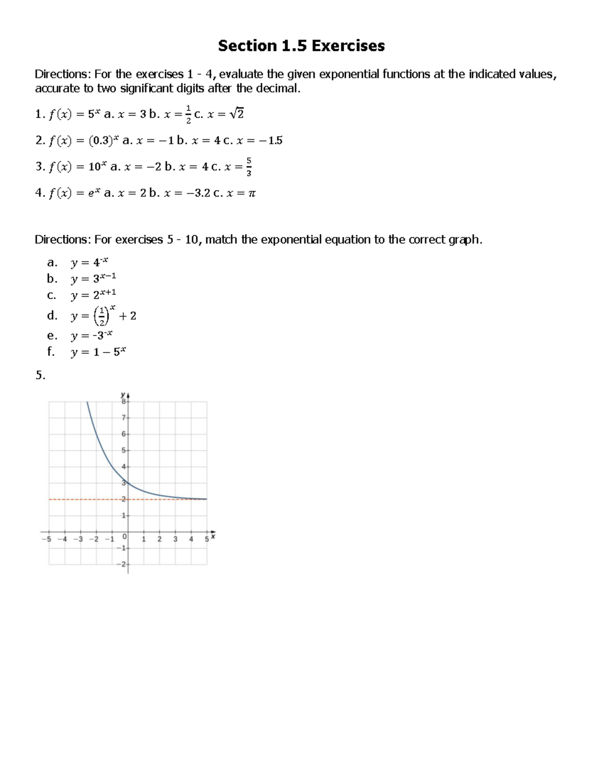 Exponential and Logarithmic Equations Exercises for Math 101 - Section ...