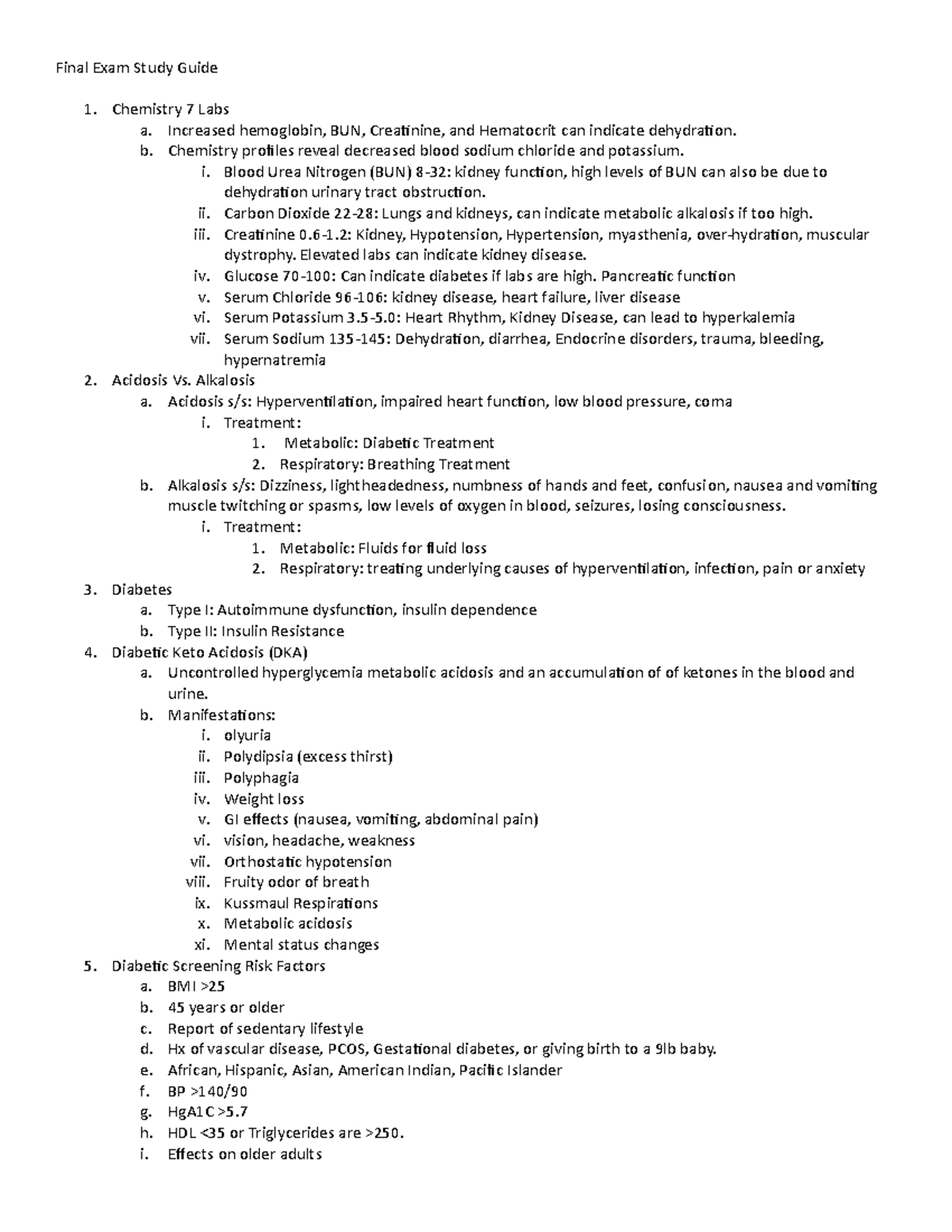 Final Exam Study Guide for Chemistry 7:24 and Diabetic Care - Studocu