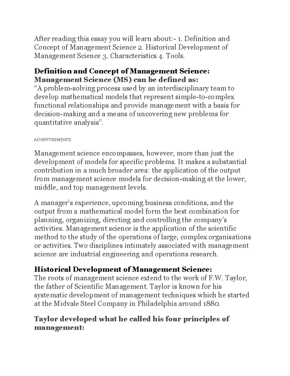 Managment science 123 - very important lecture notes - After reading ...