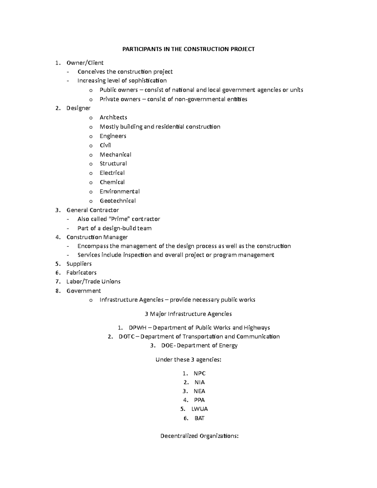 Participants in Construction Projects: Roles & Responsibilities - Studocu