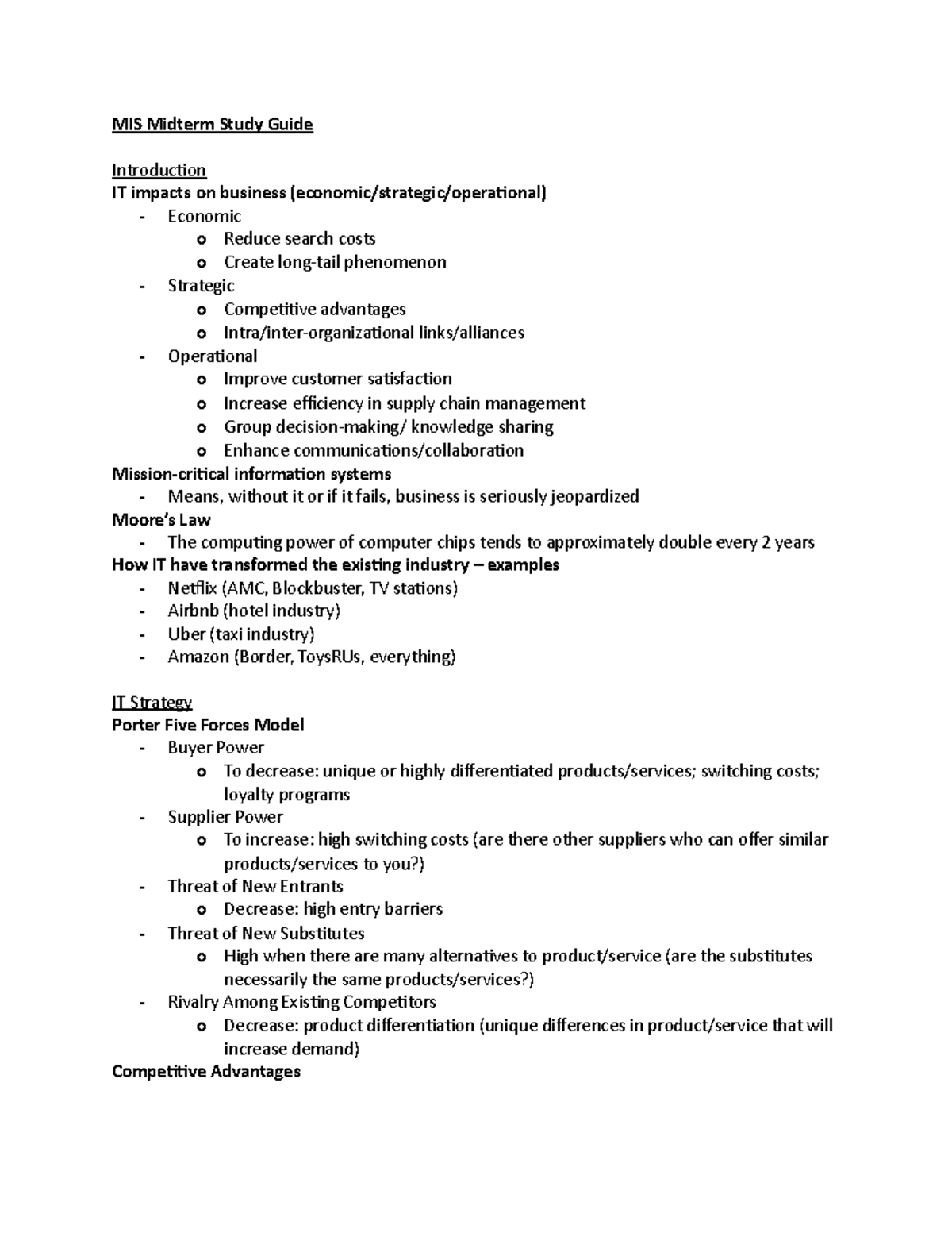 MIS Midterm Study Guide: Key Concepts & IT Impacts on Business - Studocu