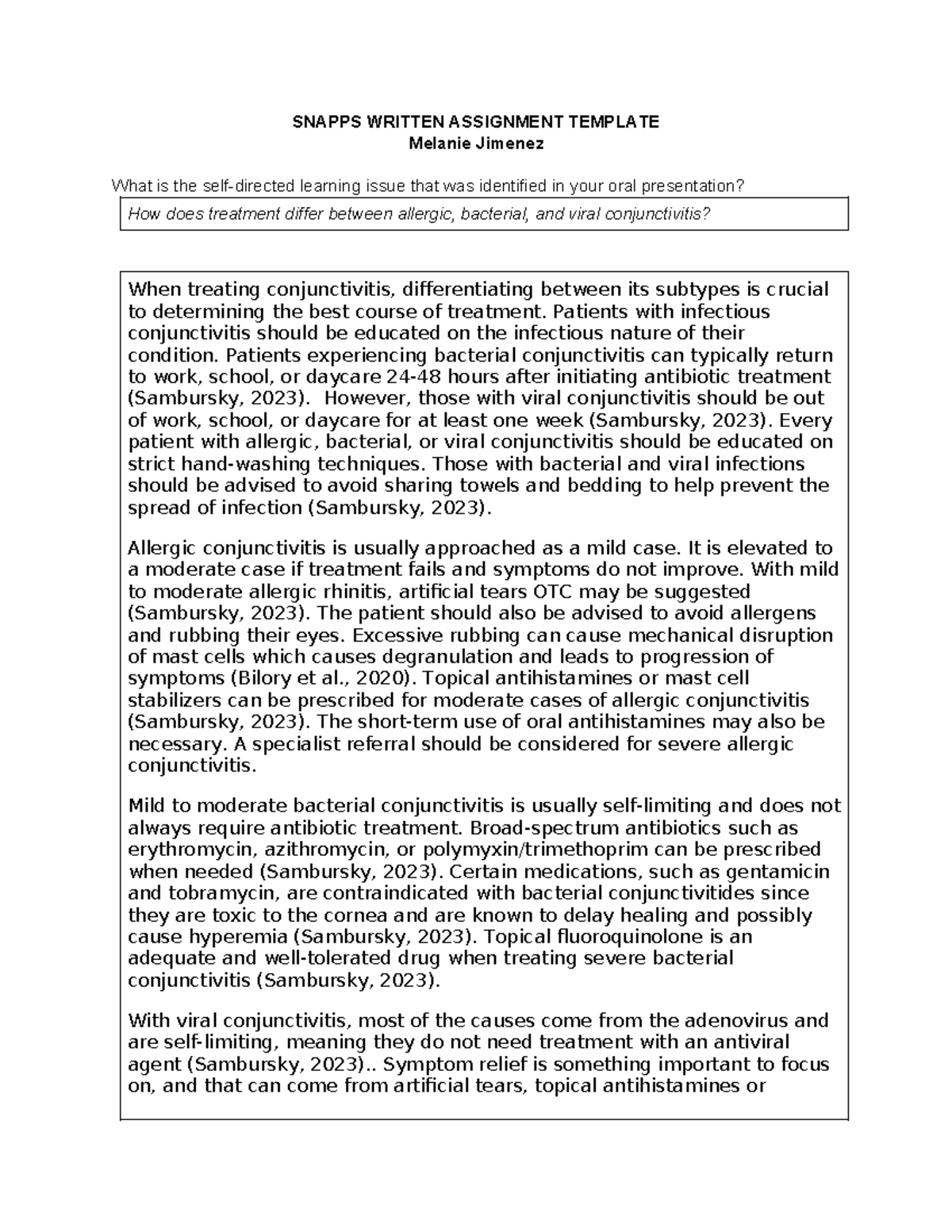 SNAPPS Week 3 - Assignment on Conjunctivitis Treatments and Approaches ...