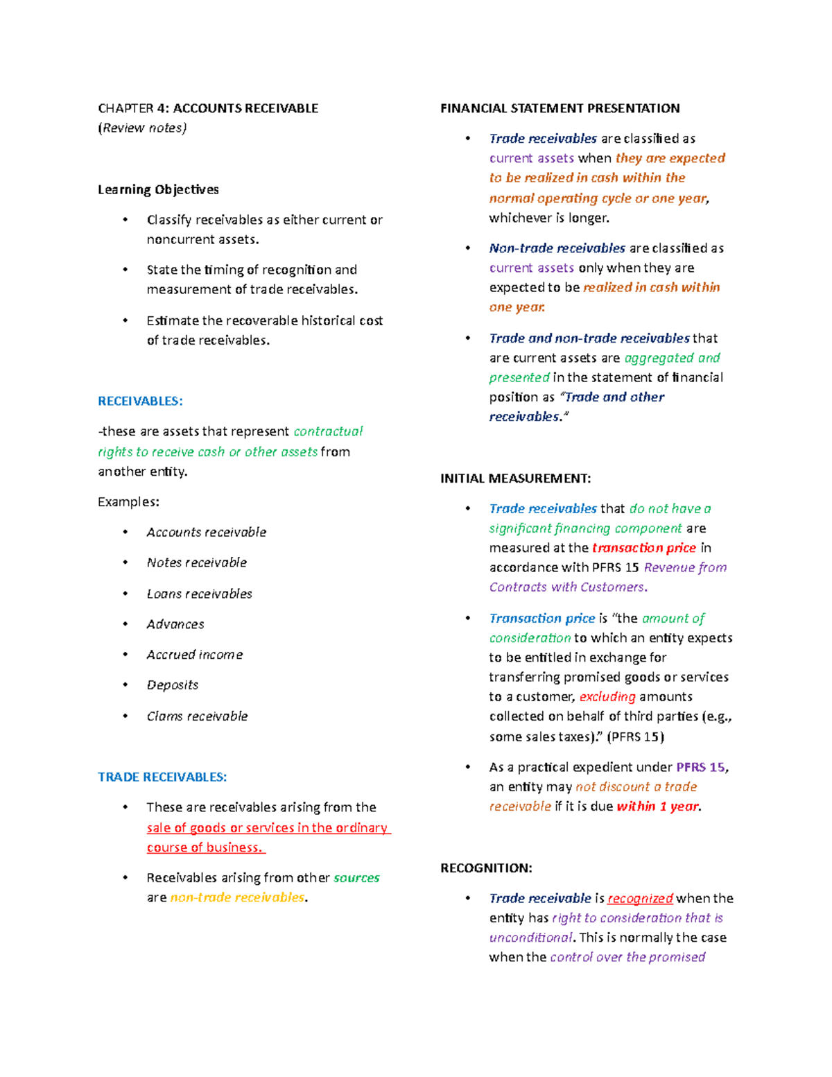 Chapter 4: Accounts Receivable - Key Concepts and Notes - Studocu