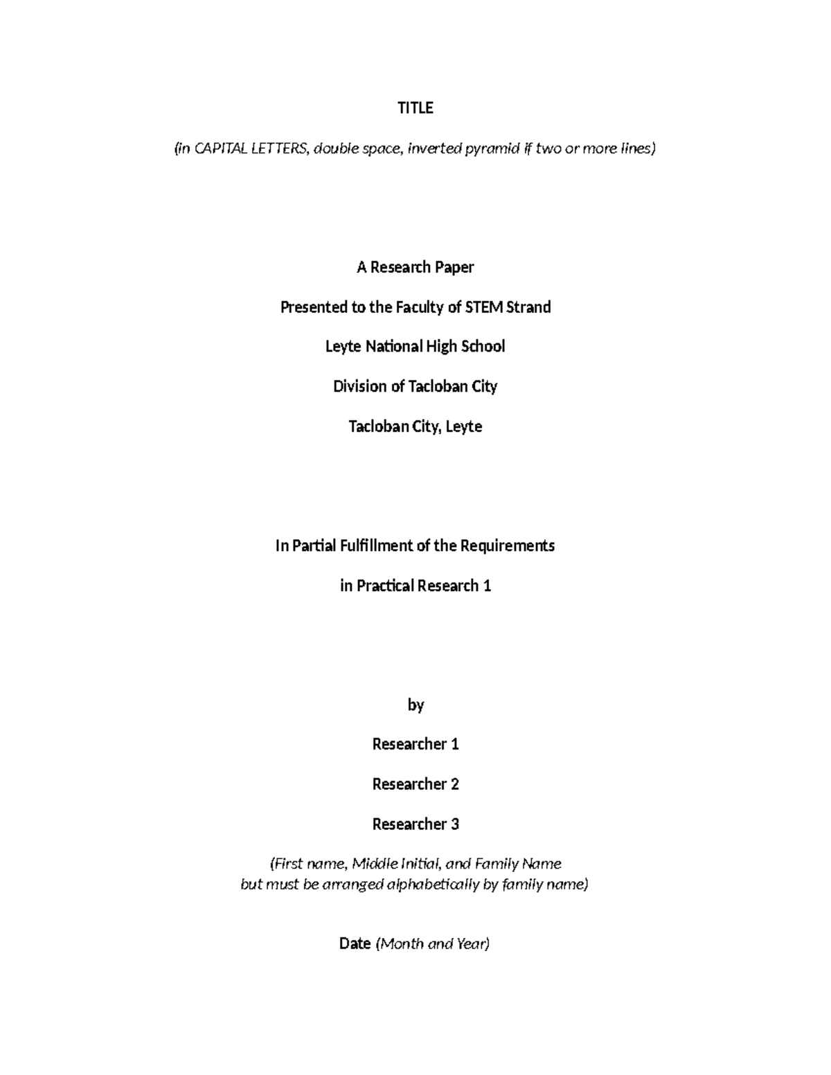 PR 1 Final Paper Format Guide for Practical Research Project - Studocu