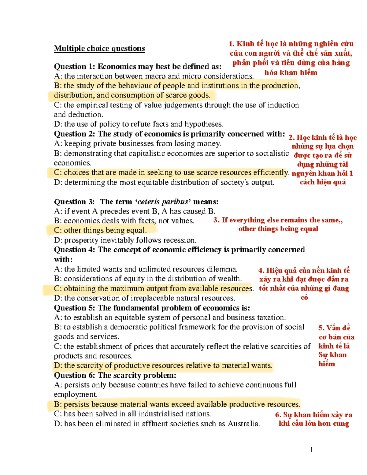 Mulp 1 Economic concept - 1 Multiple choice questions Question 1 ...