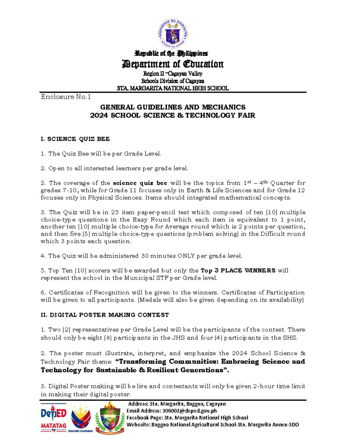 SSTF 2024 Updated Guidelines for Science Fair Activities - Studocu