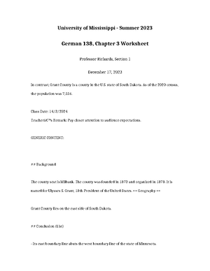 German 138 Chapter 10 Syllabus - University of Mississippi - Summer ...