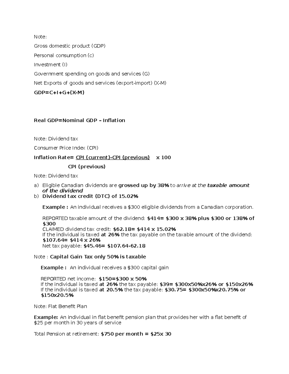 Notes/ lecture - Note: Gross domestic product (GDP) Personal ...
