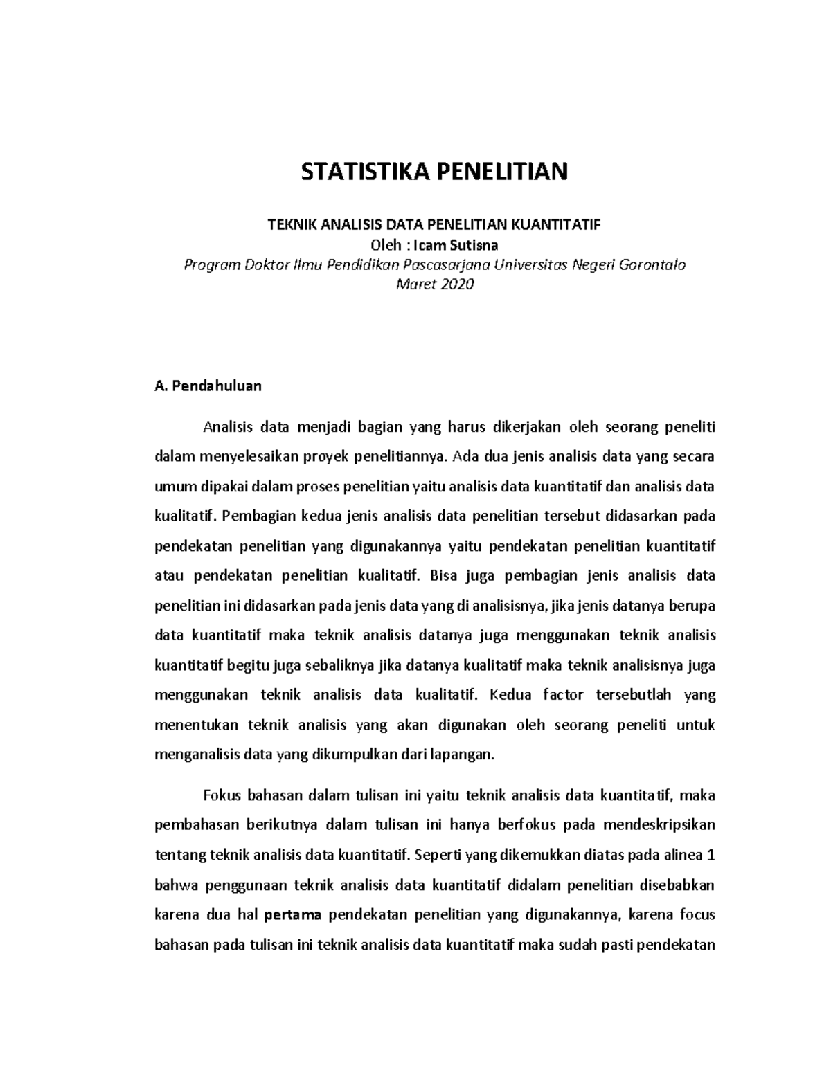 Teknik Analisis Data Kuantitatif Panduan Penelitian Edu 2020 Studocu