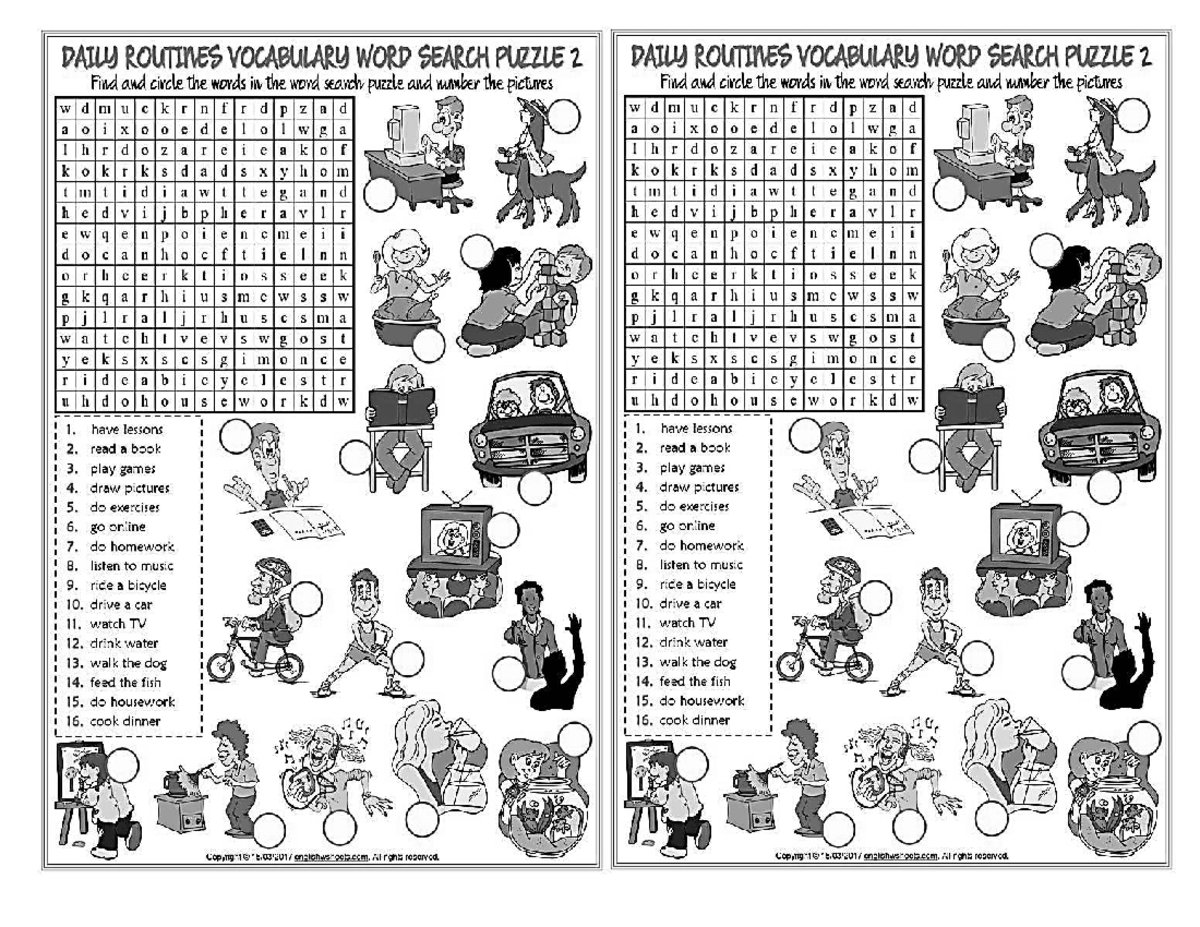 Daily Routines Vocabulary Word Search Puzzle 2 - Studocu
