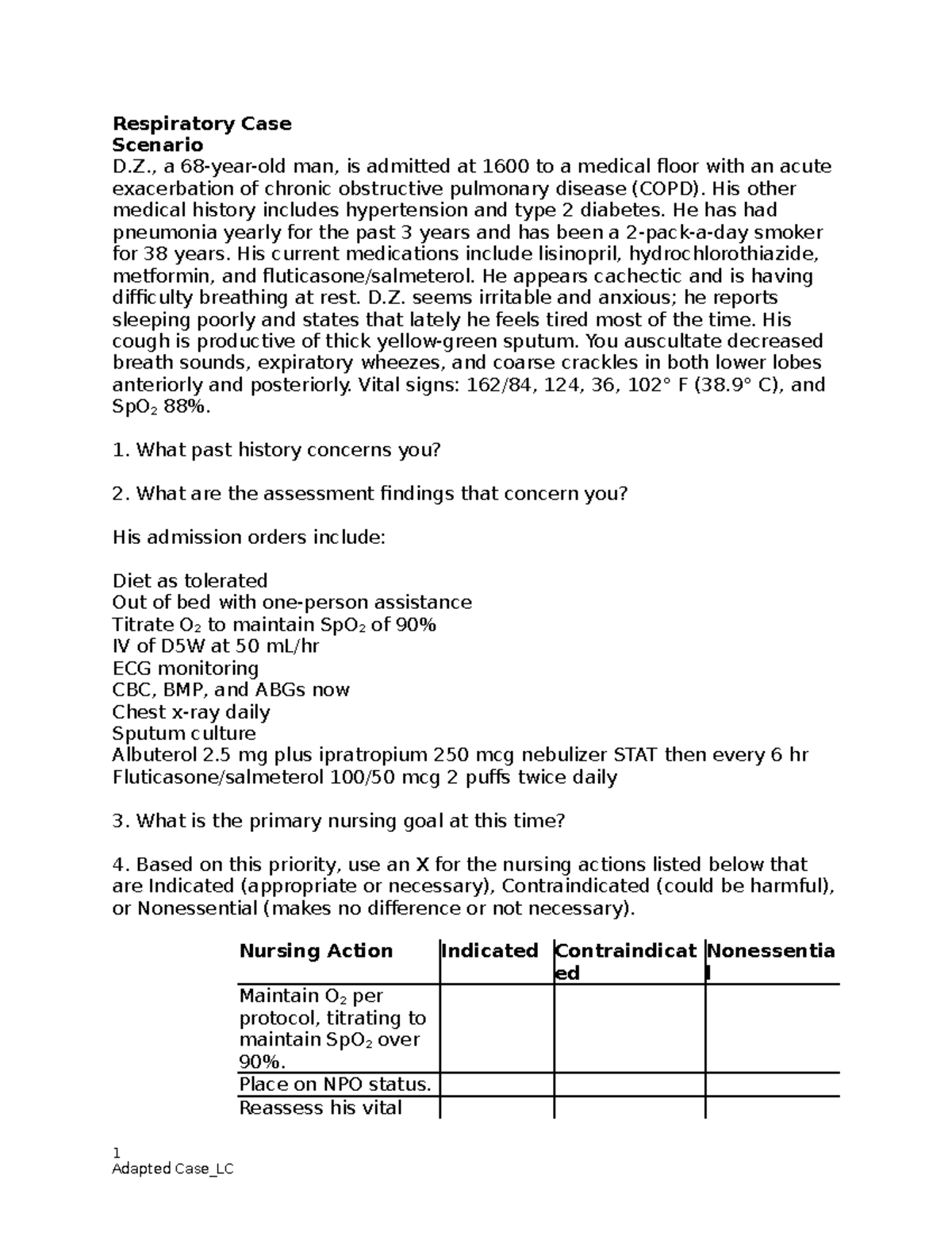 Respiratory Case Study: D.Z. COPD Management & Nursing Interventions ...