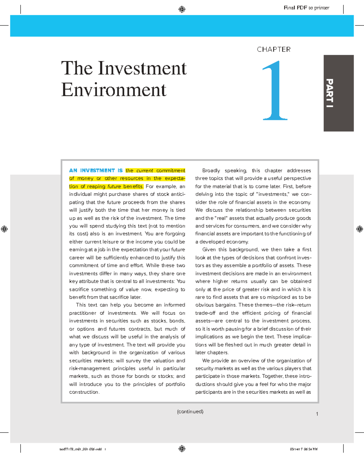 ĐTTC-C1: Chapter 1 - The Investment Environment Overview - Studocu