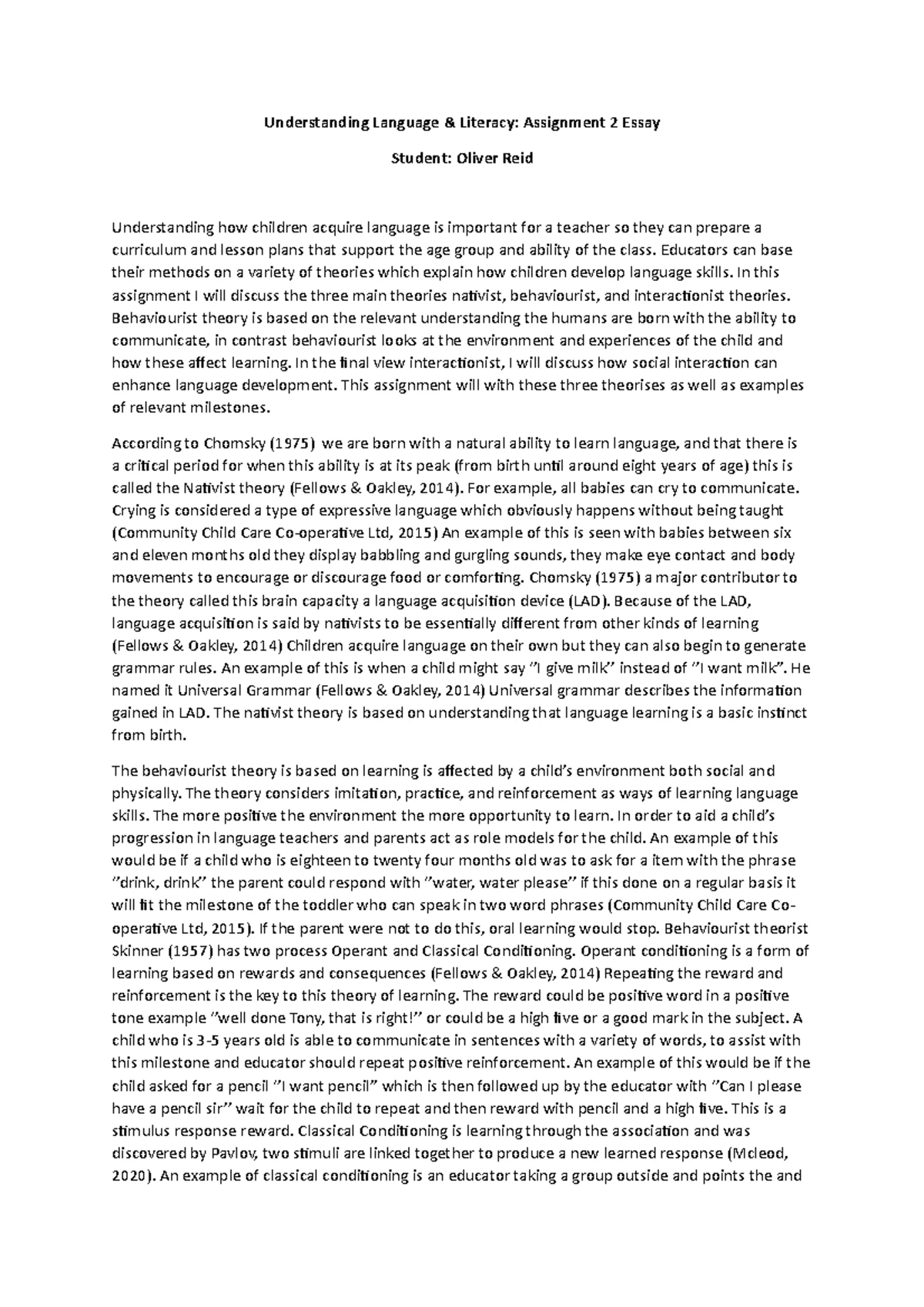 EDU 10002 Assignment 2: Essay on Oral Language Development - Studocu