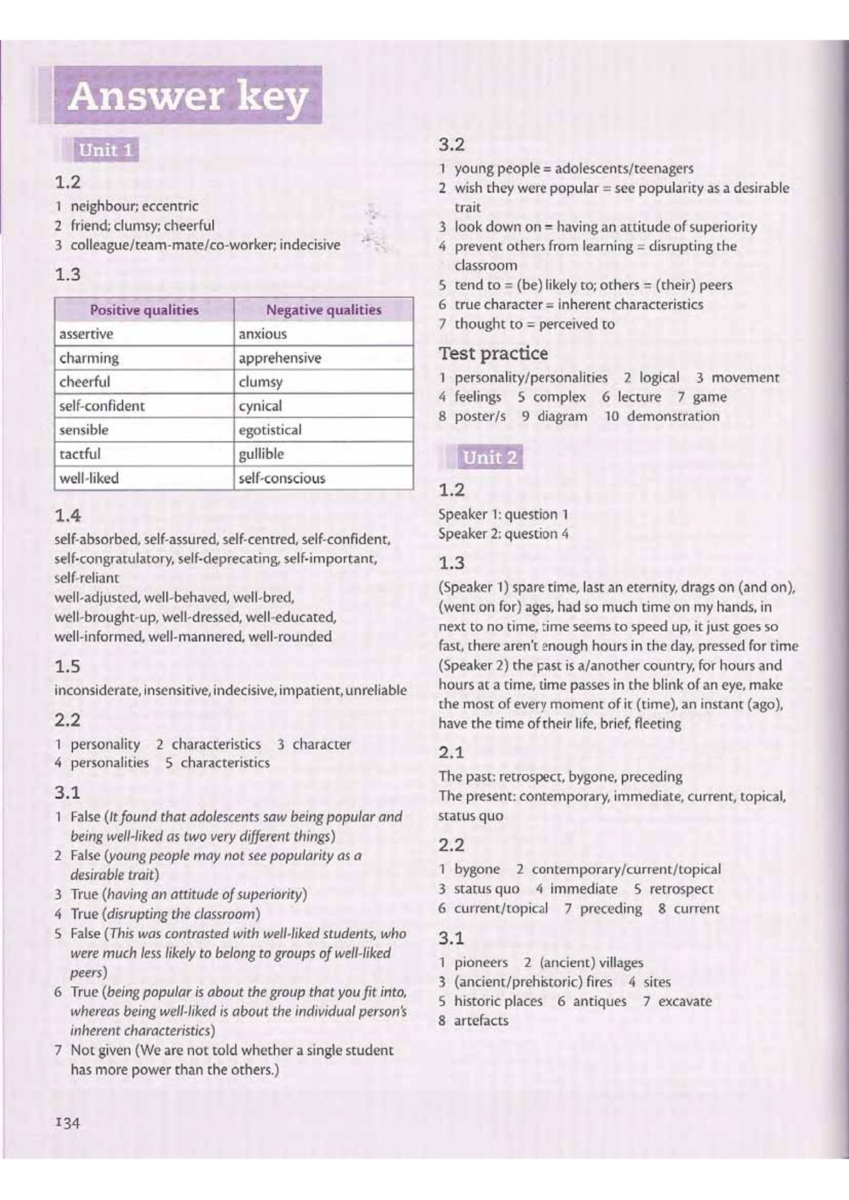 KEY - Cambridge Answer Key for Unit 1-8 - Studocu