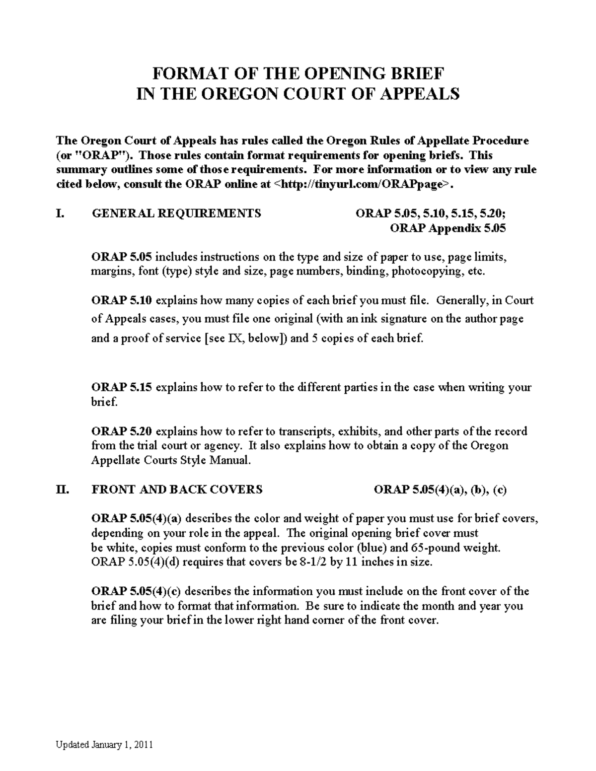 Oregon COA Opening Brief Format Guidelines: Essential Requirements ...