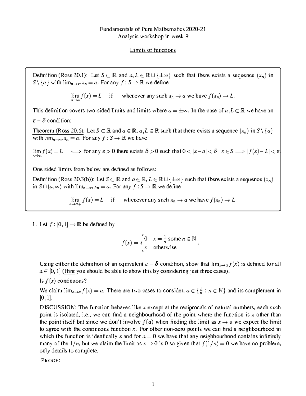 workshop-week9 - limits - Fundamentals of Pure Mathematics 2020 ...