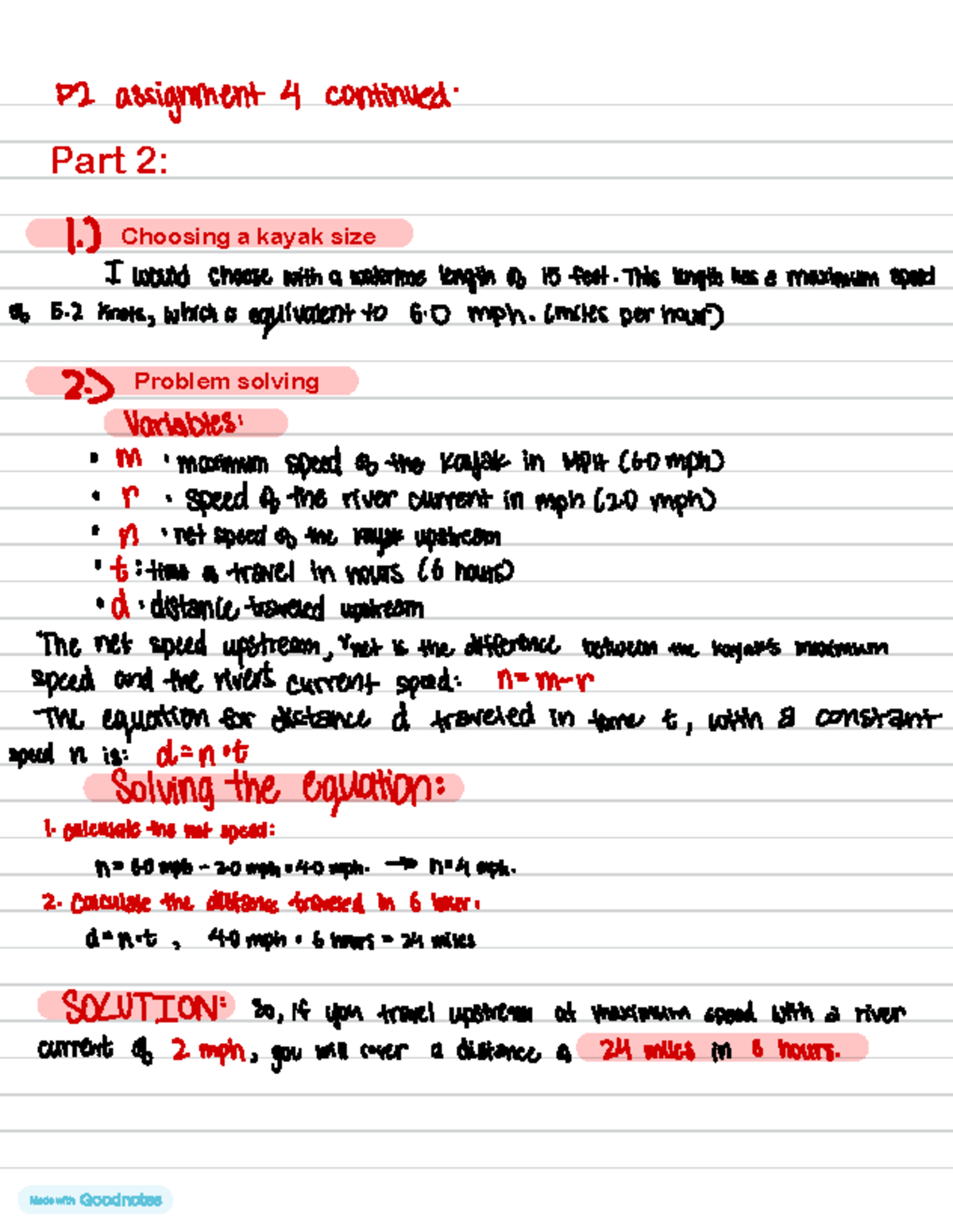 Algebra 1 P2 Assignment 4 - Part 2: Choosing a kayak size Problem ...