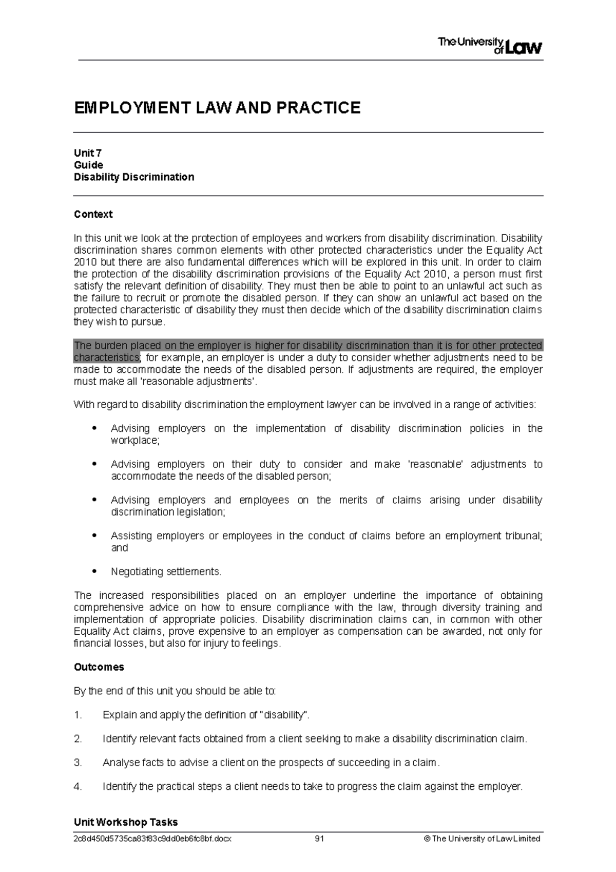 Unit 7 - Understanding Disability Discrimination in Employment Law ...