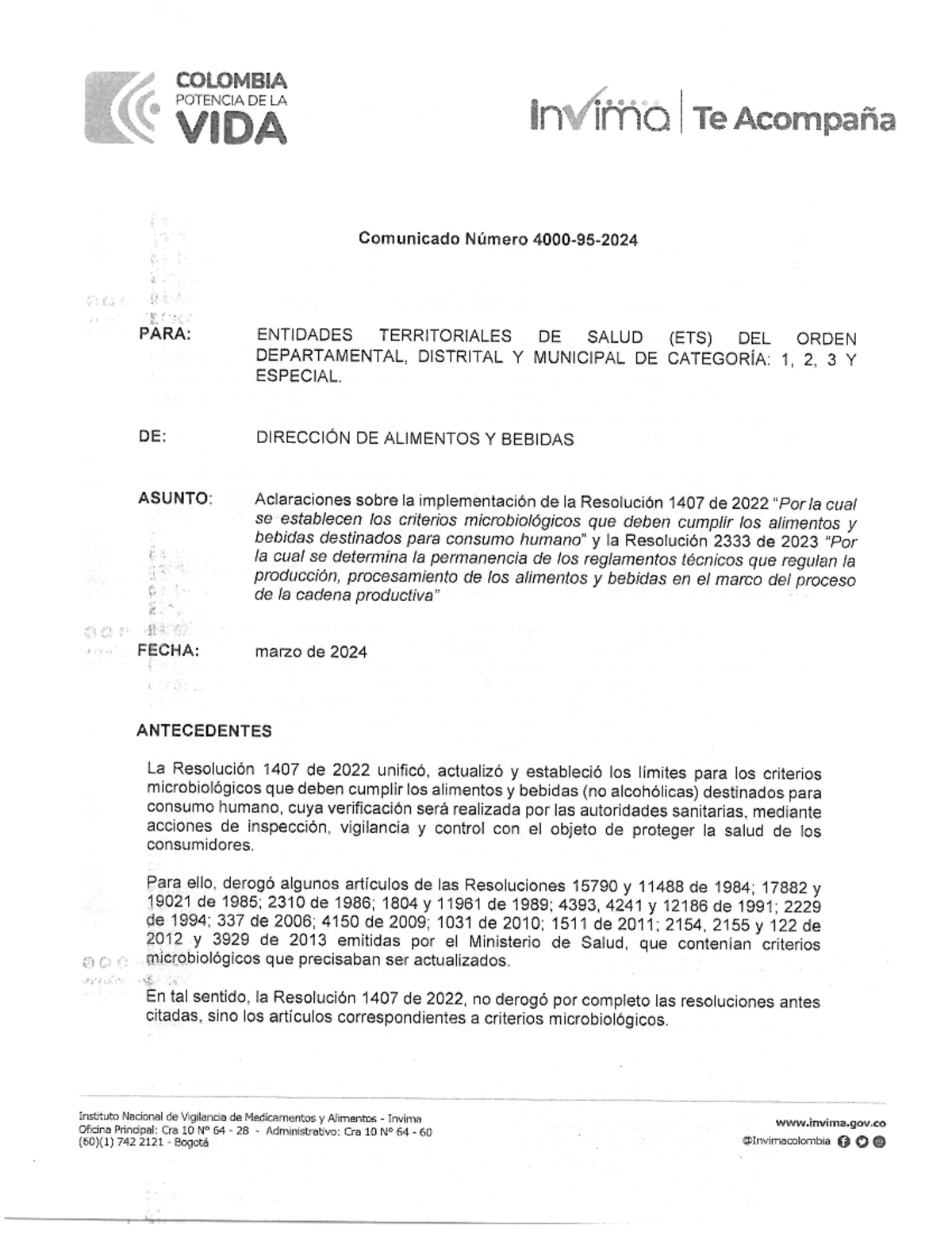 Invima Circular 4000 Application Guidelines for 2024-05-03 - Studocu