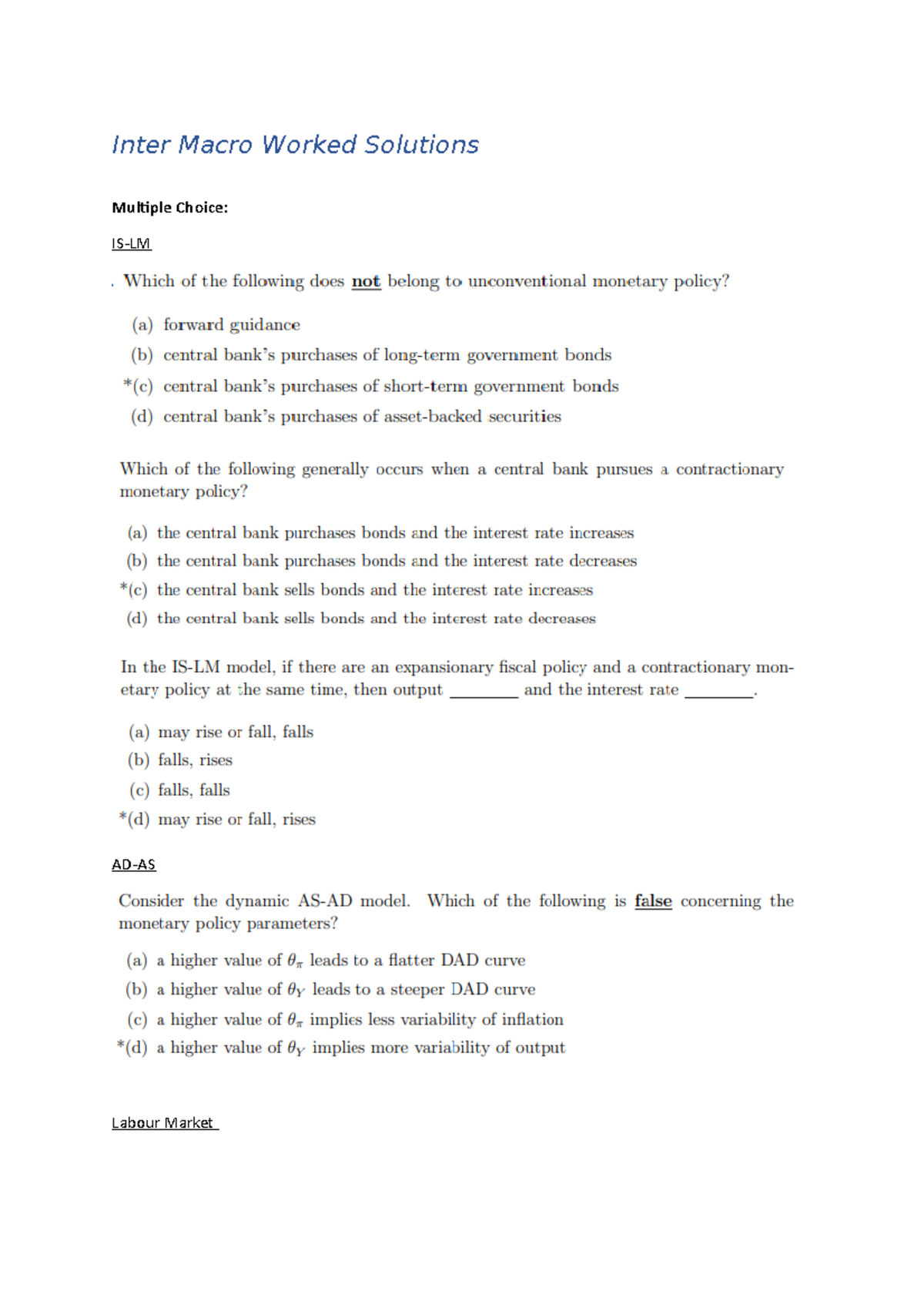 Inter Macro Worked Solutions - ECON20001 - Inter Macro Worked Solutions ...