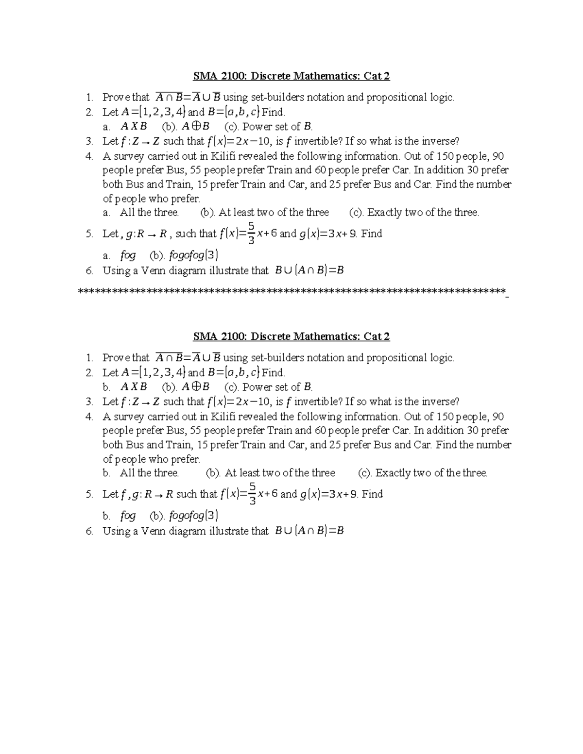 SMA 2100 Discrete Mathematics: Category 2 Exam Study Guide - Studocu