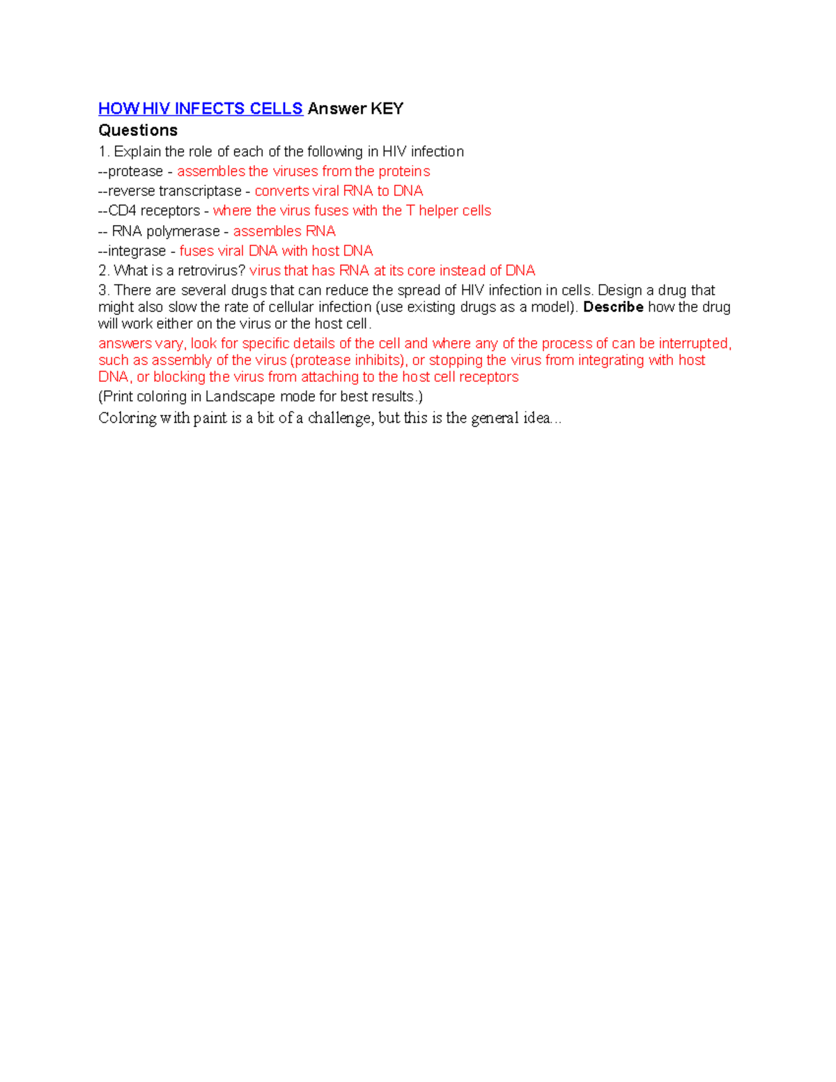 HIV Infection Mechanisms & Drug Design - Answer Key (ASD) - Studocu
