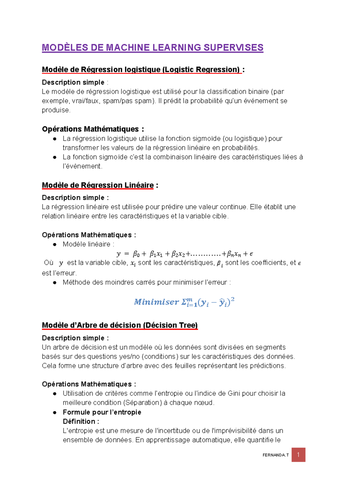 ML Modèles - Machine learning - MODÈLES DE MACHINE LEARNING SUPERVISES ...