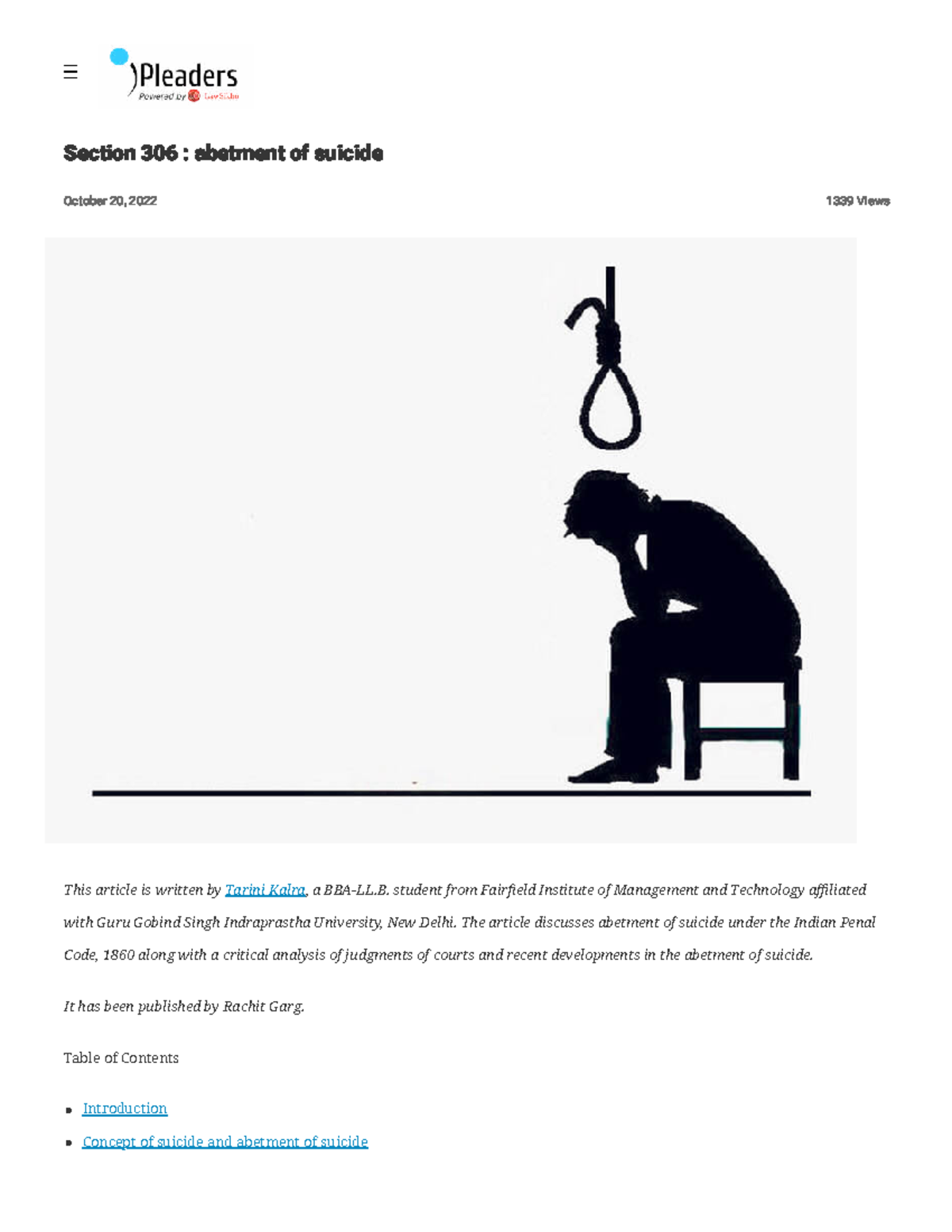 iPleaders IPC 306: Detailed Analysis of Abetment of Suicide - Studocu