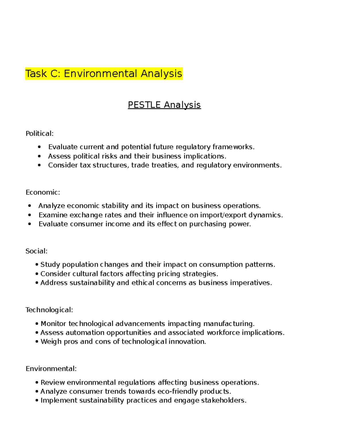 Business venture project - Task C: Environmental Analysis PESTLE ...