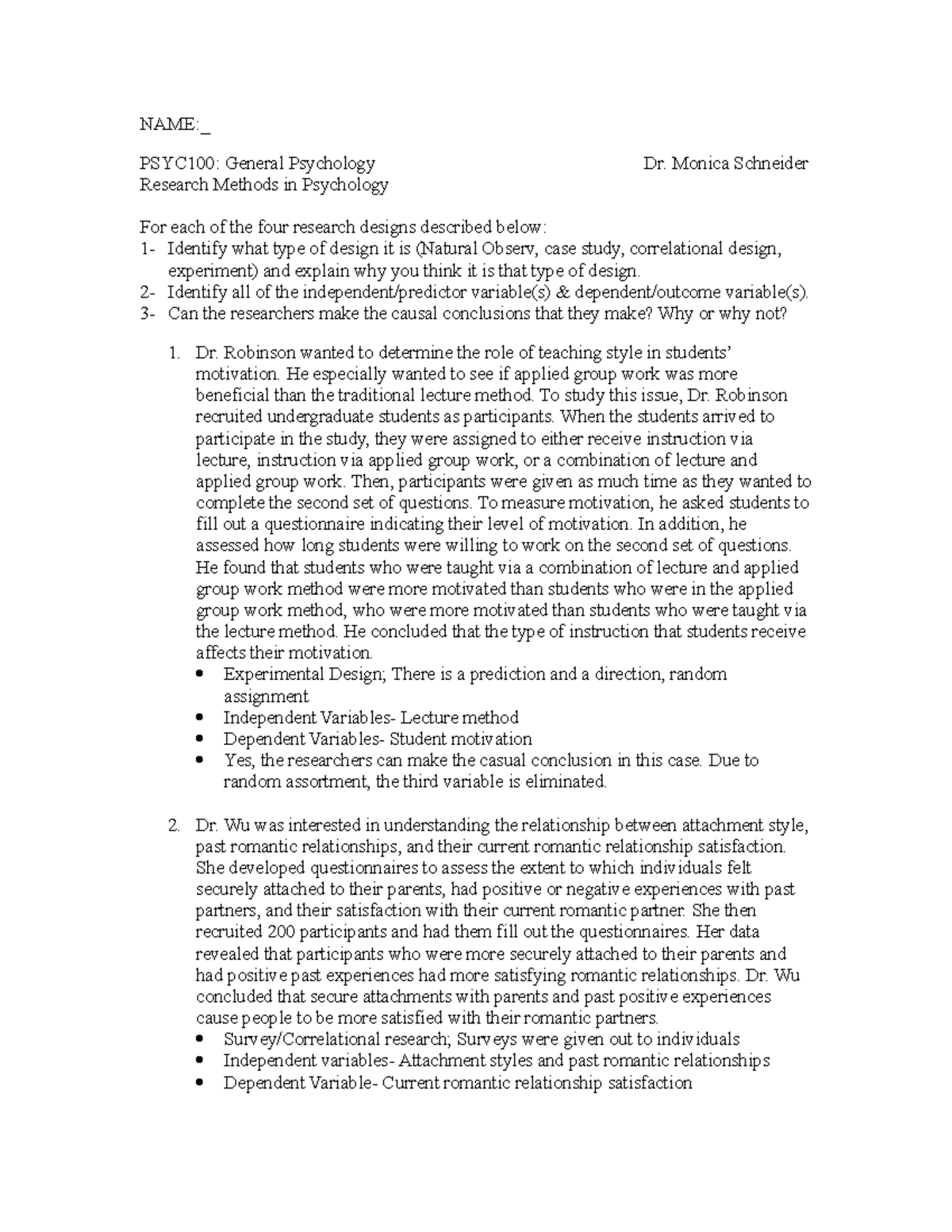 PSYC100: Research Methods in Psychology Homework Analysis - Studocu