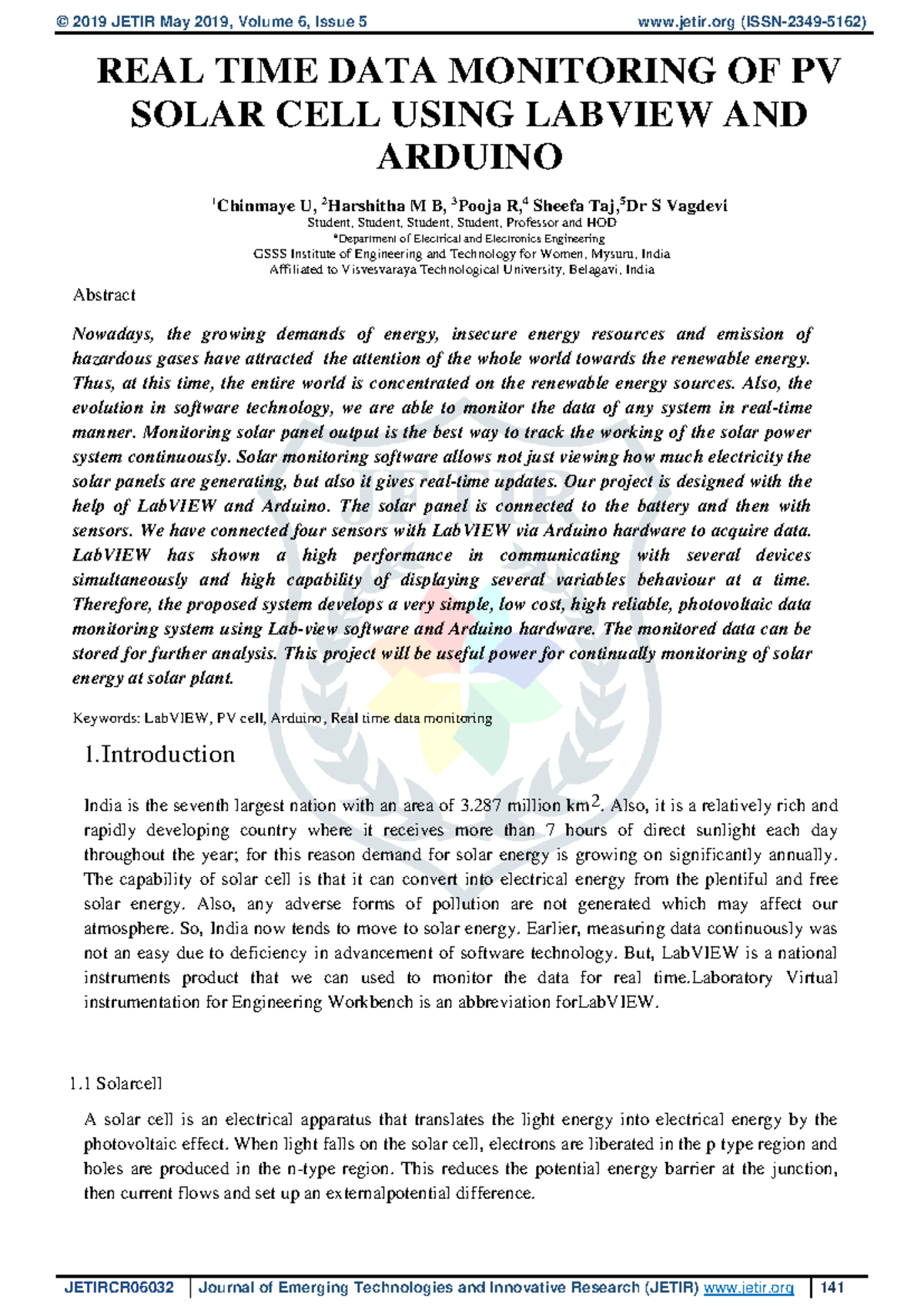 Real-Time PV Solar Cell Monitoring Using LabVIEW & Arduino ...