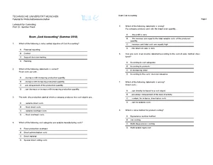 Mock Exam 2024 mit Lösungen - Cost Accounting - Studocu
