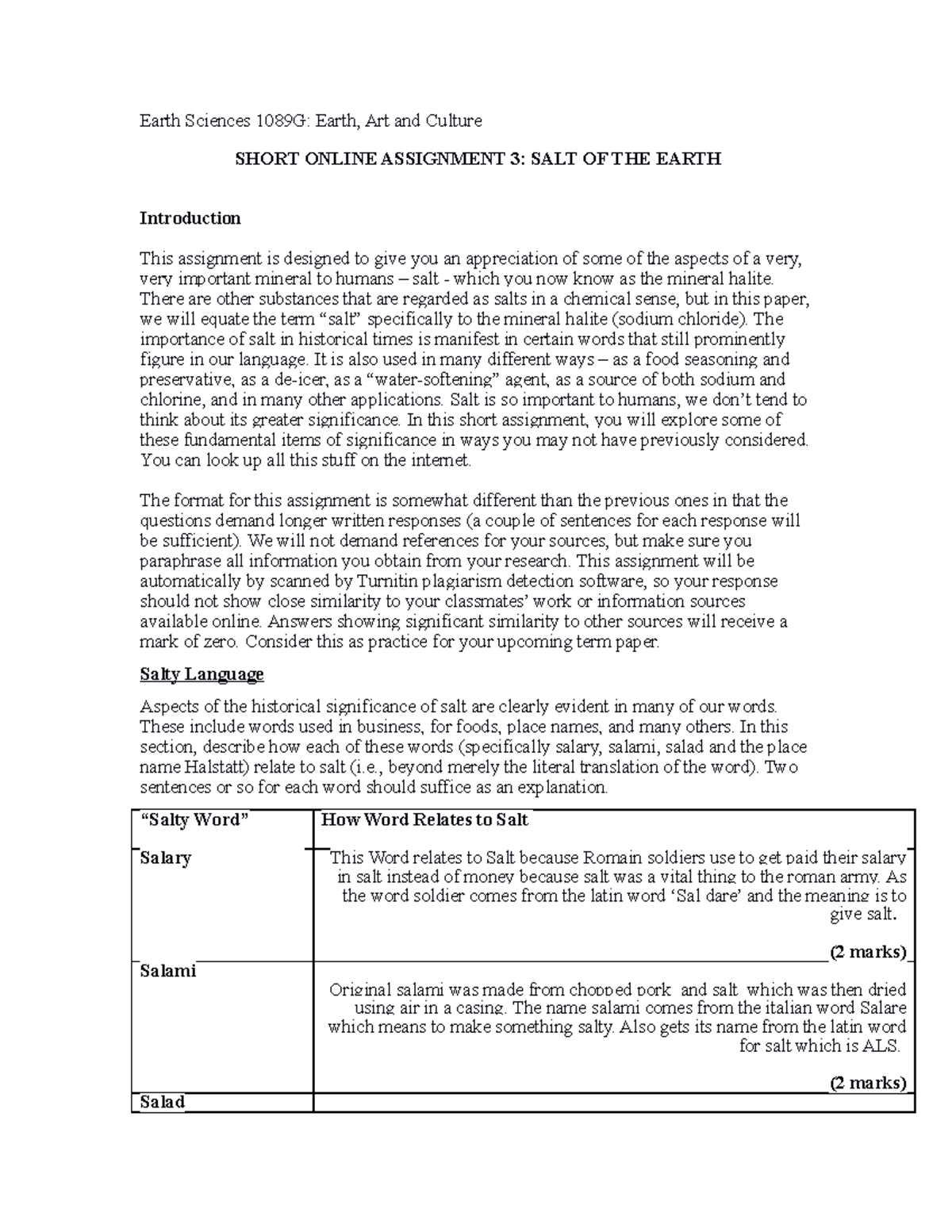 ES1089G Short Online Assignment 4: The Significance of Salt - Studocu
