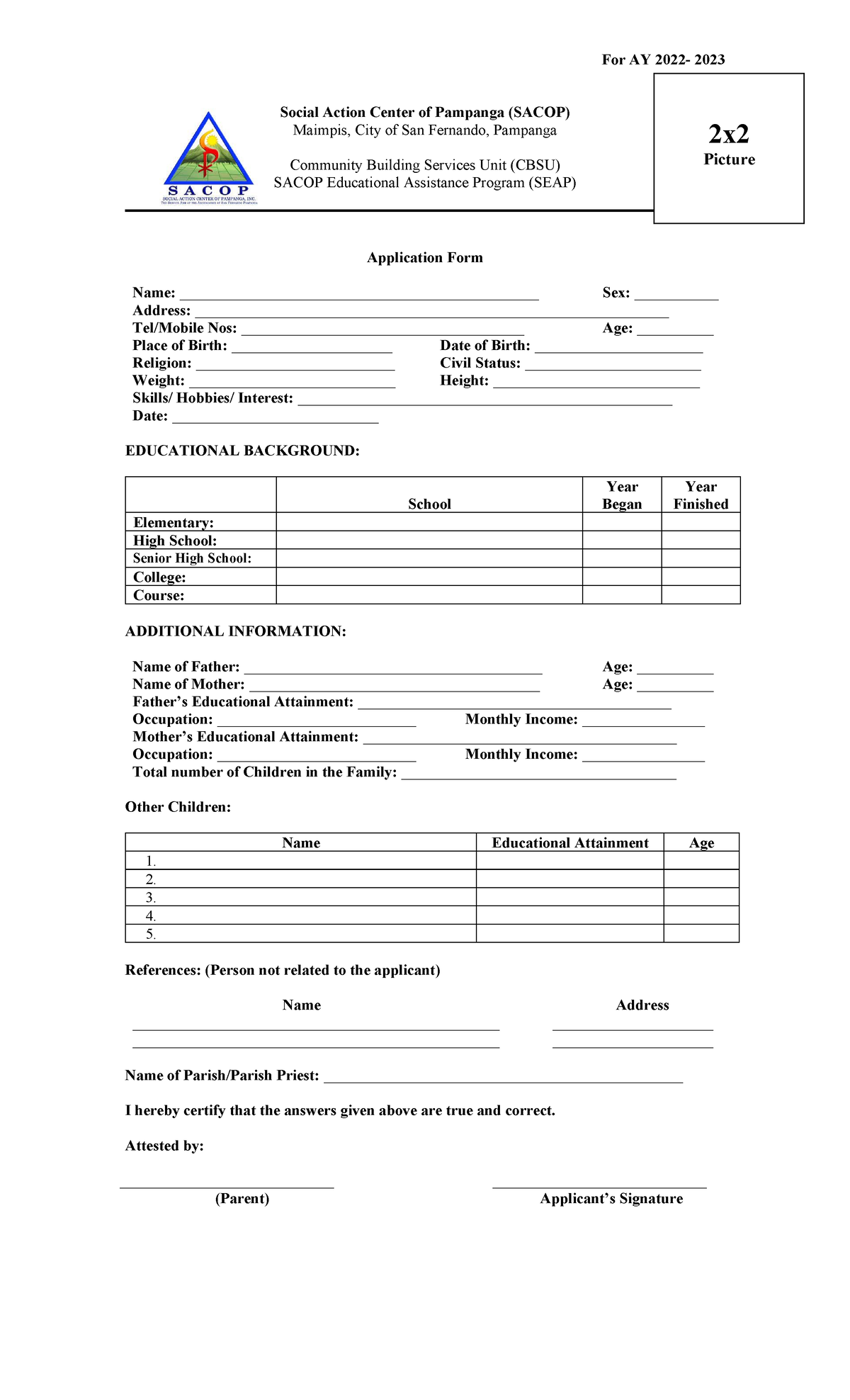 Application form SEAP updated 4 - For AY 2022- 2023 Social Action ...