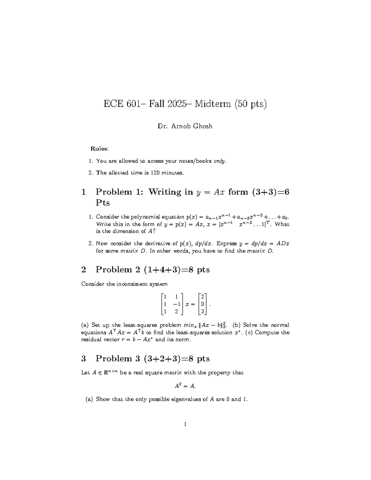 ECE 2025 Fall Midterm Practice Exam (50 pts) - Studocu